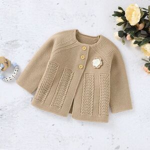 NEW Size 6-9 months, girls brown, knitted, flower, long sleeve sweater
